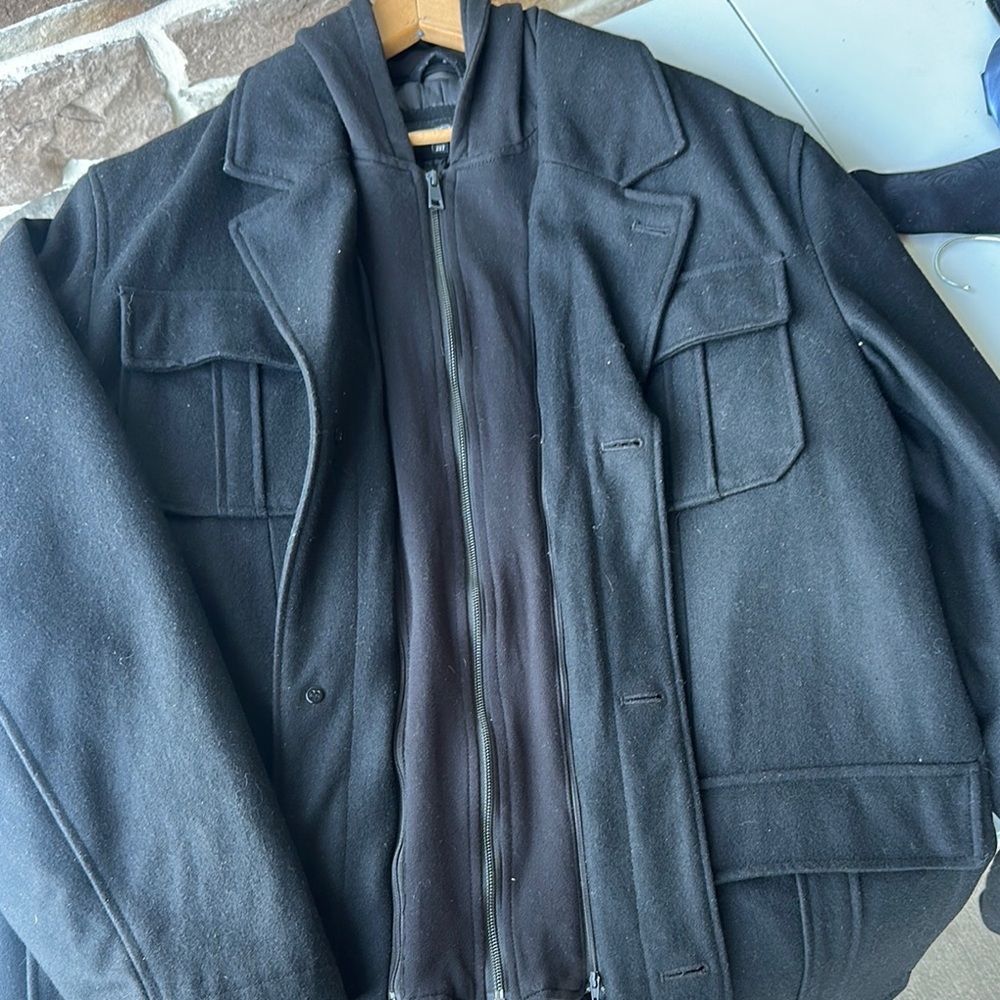 Black Rivet Black Pea coat Jacket with Structured Collar